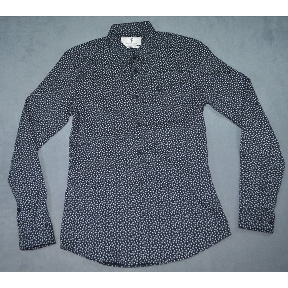 Father‎ Sons Men's Medium Stretch Slim Fit Black Button Up Shirt Geometric Print - Picture 1 of 10